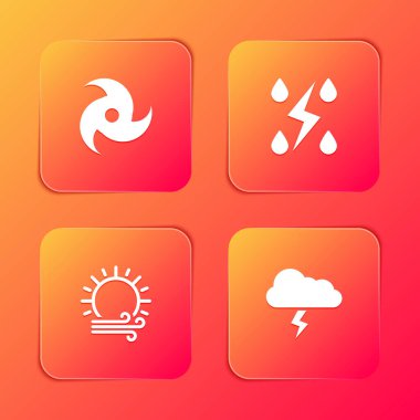 Tornado, Storm, Wind, Sun ve ikon 'u ayarla. Vektör.