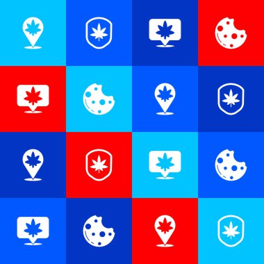 Yer ve marihuana, kalkan yaprağı, kenevir ve ikonlu kurabiyeler. Vektör.