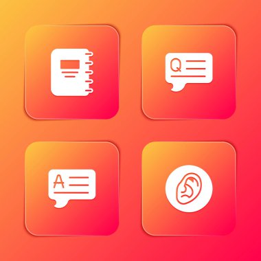 Not Defteri, Konuşma baloncuklarını Soru, Yanıt ve Kulak dinleme ses sinyali ikonu ile ayarla. Vektör