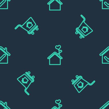 Kalp şeklinde bir ev, alışveriş arabası evi ve kusursuz şablonu kontrol et. Vektör.