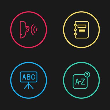 Chalkboard, Çevrimiçi çevirmen, Not Defteri ve Kulak dinle ses sinyali simgesi ayarla. Vektör