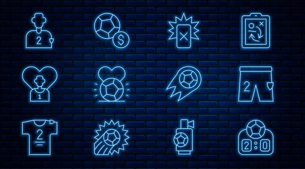 Set hattı Sport mekanik skorbordu, futbol, kırmızı kart, futbol, futbol oyuncusu ve ikon oynamak için şortlar. Vektör