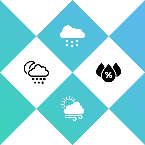 Set Cloud Snow Moon Windy Weather Water Drop Percentage Icon — Stock Vector