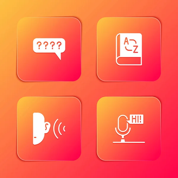 Establecer Burbujas Voz Con Pregunta Libro Traductores Oído Escuchar Señal — Archivo Imágenes Vectoriales