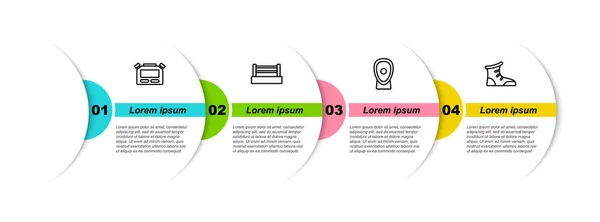 Set Line Stopwatch Box Ring Tréninkové Tlapky Sportovní Boxerské Boty — Stockový vektor