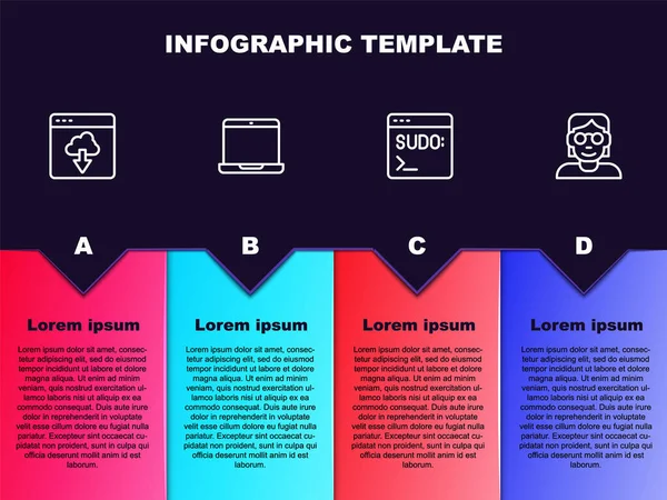 Setzen Sie Linie Cloud Technologie Datenübertragung Laptop Code Terminal Und — Stockvektor