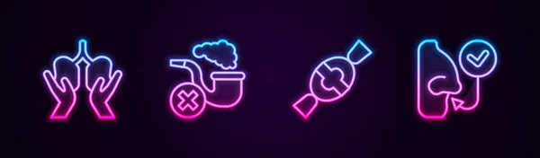 Ciğerler Dumanlı Pipo Candy Sağlıklı Nefes Parlayan Neon Ikonu Vektör — Stok Vektör