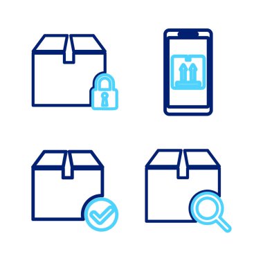 Satır Arama paketini, işaretli paket kutusunu, mobil uygulama takibini ve kilitlenmiş simgeyi ayarla. Vektör