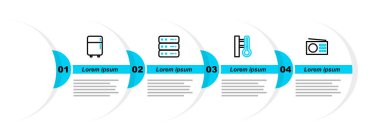 Radyo, Meteoroloji Termometresi, Sunucu, Veri, Web Sunucu ve Buzdolabı simgesini ayarla. Vektör