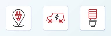 LED lamba, elektrik prizi ve araba simgesini ayarla. Vektör