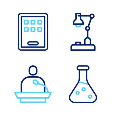 Satır Test Tüpü, Ders Veren Masa Lambası ve Grafik Tablet simgesi. Vektör
