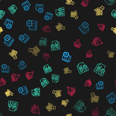 Satır Sunucusunu kalkan, Belge ve kilit, Sunucu, Veri, Web Sunucu ve Satış huni şemasını kusursuz desen üzerine ayarla. Vektör.