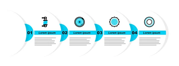 Setzen Sie Linie Autoreifen Rad Und Stoßdämpfer Symbol Vektor — Stockvektor