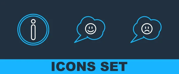 Set Line Speech Bubble Sad Smile Information Face Icon Vector — Stock Vector