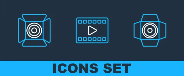 Set Line Movie Spotlight Play Video Icon Vector — Stock Vector