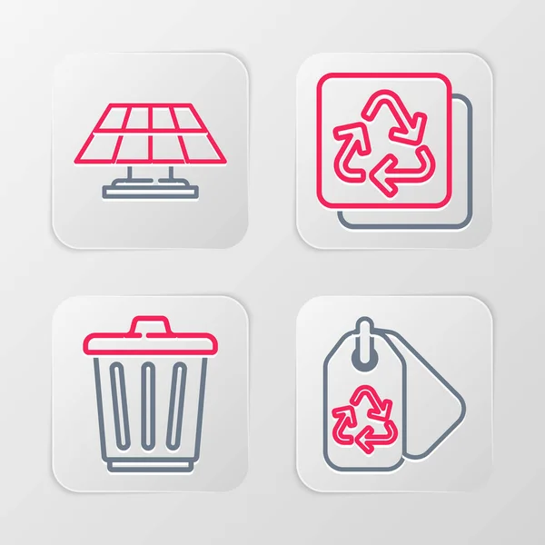 Ustaw Linię Tag Recyklingu Kosz Śmieci Recykling Energii Słonecznej Panel — Wektor stockowy