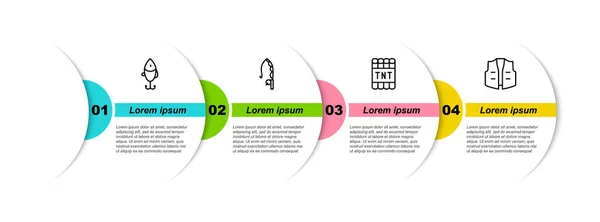 Установить Линию Рыбалка Приманка Стержень Взорвать Динамит Бомба Палку Куртку — стоковый вектор