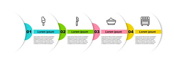 Linea Set Gelato Coltello Ciotola Farina Forno Modello Infografica Aziendale — Vettoriale Stock