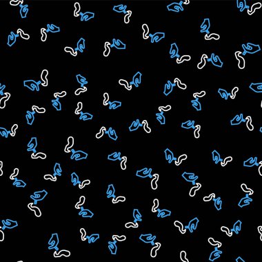 Sigara ikonu tüttüren Çizgi El, siyah arka planda izole edilmiş pürüzsüz desen. Tütün tabelası. Vektör