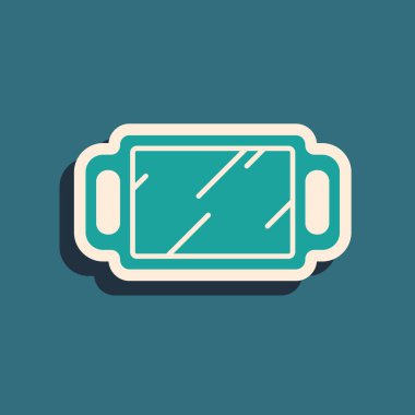 Yeşil El ayna simgesi yeşil arkaplanda izole edildi. Uzun gölge tarzı. Vektör İllüstrasyonu.