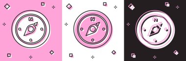Pusula simgesini pembe beyaz siyah arkaplanda izole et. Rüzgâr yön bulma sembolü. Rüzgar gül işareti. Vektör.