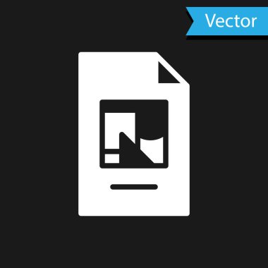 Siyah arkaplanda resimleme simgesine sahip Beyaz Dosya belgesi. Kontrol listesi simgesi. İş konsepti. Vektör.
