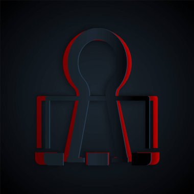 Kağıt kesiği Binder ataç simgesi siyah arkaplanda izole edildi. Ataç. Kağıt sanatı tarzı. Vektör.