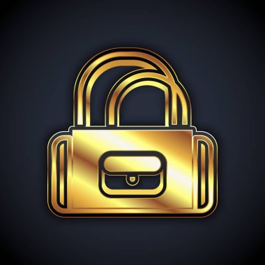 Siyah arkaplanda altın rengi spor çanta simgesi izole edildi. Vektör