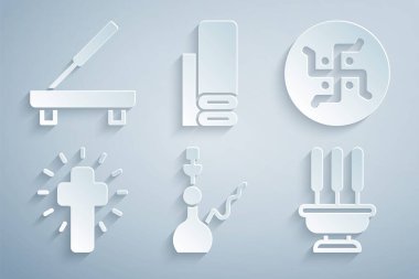 Nargile, Hindu gamalı haçı, Hristiyan haçı, tütsü çubukları, Hint tekstil kumaşı ve Kokulu Spa ikonu. Vektör