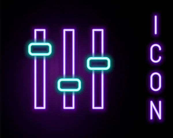 Glödande Neon Line Musik Equalizer Ikon Isolerad Svart Bakgrund Ljudvåg — Stock vektor