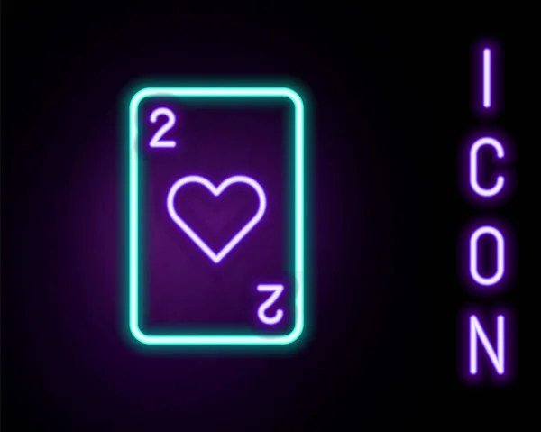 Leuchtende Neon Linie Spielkarte Mit Herz Symbol Symbol Auf Schwarzem — Stockvektor