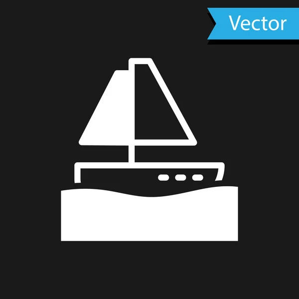 Weiße Yacht Segelboot Oder Segelschiff Symbol Isoliert Auf Schwarzem Hintergrund — Stockvektor