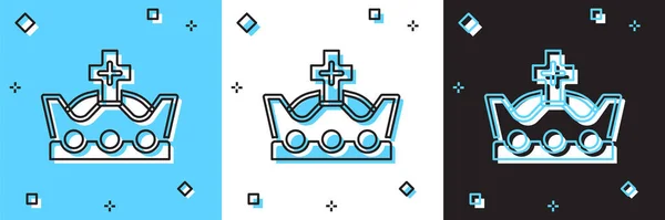 Állítsa King Crown Ikon Elszigetelt Kék Fehér Fekete Háttér Vektor — Stock Vector