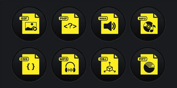 Ustaw Ikonę Pliku Css Mp3 Obj Wma Php Ppt Gif — Wektor stockowy