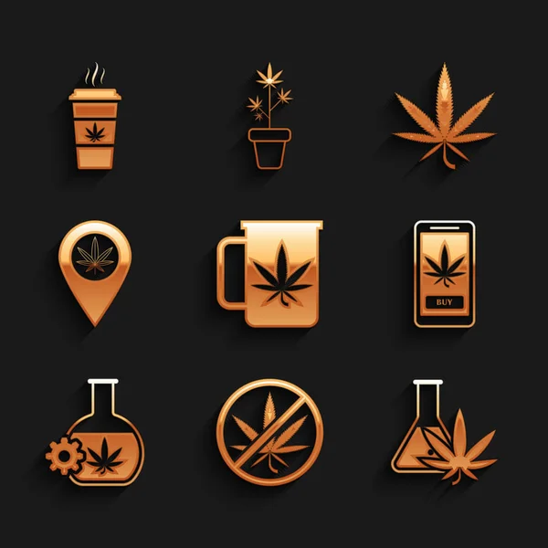 Set Tasse Thé Avec Marijuana Stop Éprouvette Achat Ligne Emplacement — Image vectorielle