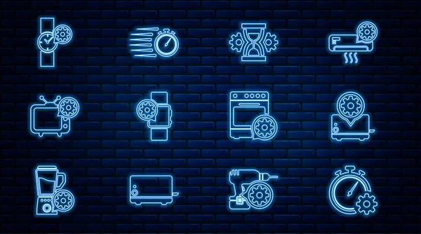 Saati ayarla, Tost Makinesi, Kum Saati, Smartwatch, TV, Bilek, Fırın ve Stopwatch simgesi. Vektör