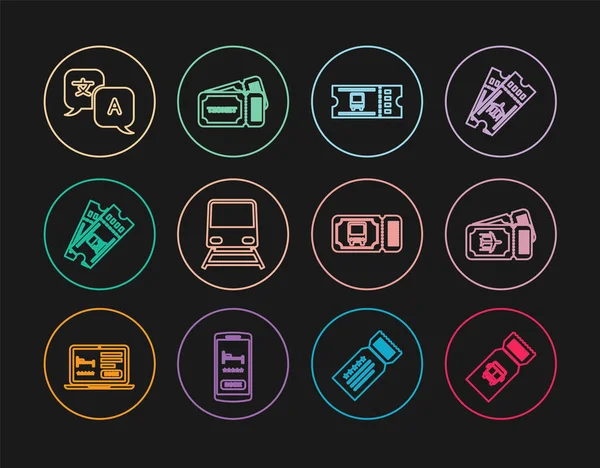 Defina Linha Bilhete Ônibus Companhia Aérea Trem Tradutor Ícone Ingresso — Vetor de Stock