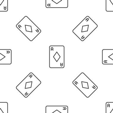 Gri çizgi üzerinde elmas sembolü olan kart oynamak beyaz arka planda izole edilmiş kusursuz desen. Kumarhane kumarı. Vektör