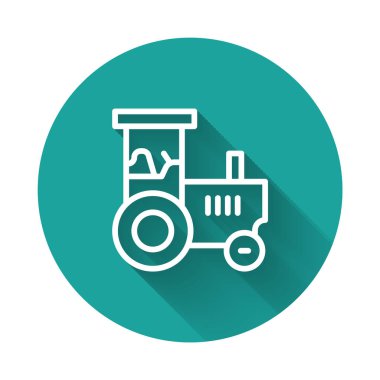 Beyaz çizgi Traktör simgesi uzun gölge arkaplanı ile izole edildi. Yeşil daire düğmesi. Vektör