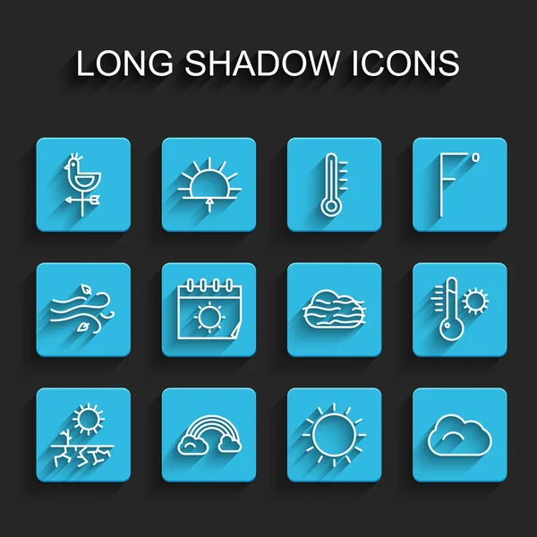 設定行干ばつ 雲と虹 ルースター気象ベーン カレンダーと太陽 気象温度計と霧のアイコン ベクトル — ストックベクタ