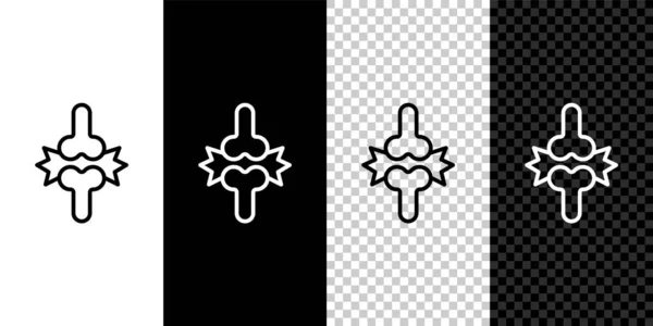 Linie Gelenkschmerzen Knieschmerzen Symbol Isoliert Auf Schwarz Weißem Transparentem Hintergrund — Stockvektor