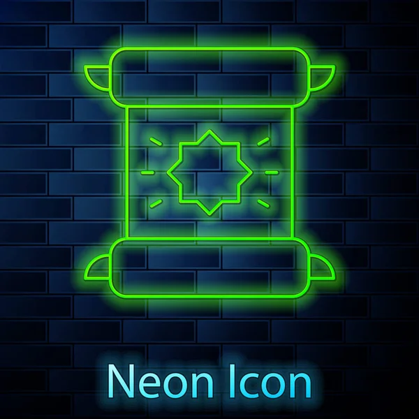 Ragyogó Neon Vonal Rendelet Papír Pergamen Tekercs Ikon Elszigetelt Téglafal — Stock Vector