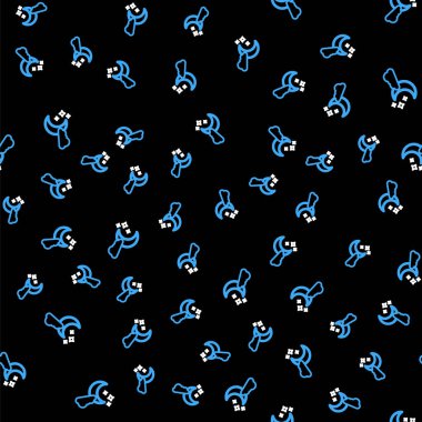 Aylı ve yıldızlı çizgi bulutu simgesi siyah arkaplanda izole edilmiş kusursuz desen. Bulutlu gece işareti. Uyku rüyalarının sembolü. Gece ya da yatak zamanı tabelası. Vektör