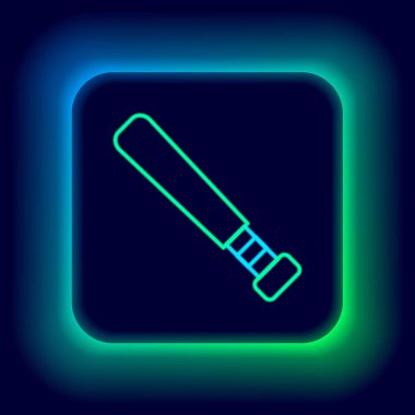 Parlayan neon hattı beyzbol sopası simgesi siyah arkaplanda izole edildi. Renkli taslak konsepti. Vektör