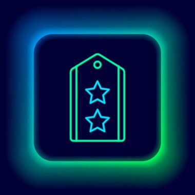 Parlayan neon hattı askeri rütbe simgesi siyah arka planda izole edildi. Askeri rozet işareti. Renkli taslak konsepti. Vektör