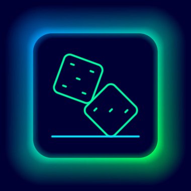 Parlayan neon çizgi oyun zar simgesi siyah arkaplanda izole edildi. Kumarhane kumarı. Renkli taslak konsepti. Vektör