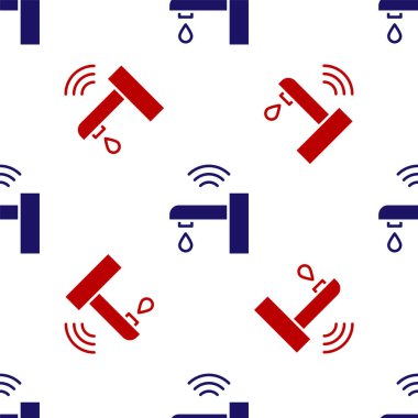 Mavi ve kırmızı akıllı su musluk sistemi simgesi beyaz arkaplanda izole edilmiş pürüzsüz desen. İnternet kavramının kablosuz bağlantısı. Vektör.