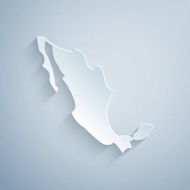 Kağıt kesiği Meksika simgesinin gri arka planda izole edilmiş haritası. Kağıt sanatı tarzı. Vektör