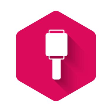 Beyaz RKG 3 tanksavar el bombası ikonu uzun gölgeli. Pembe altıgen düğmesi. Vektör