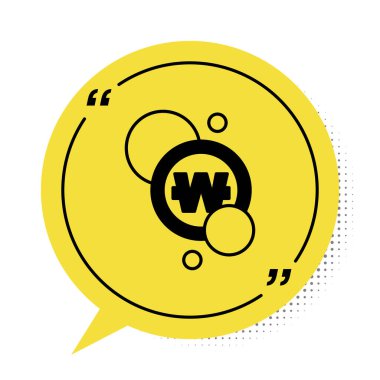 Siyah Güney Kore, beyaz arka planda izole edilmiş madeni para ikonu kazandı. Güney Kore para birimi işi, ödeme ve finans. Sarı konuşma balonu sembolü. Vektör